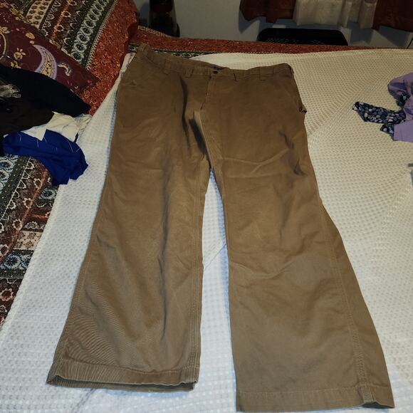 CARHARTT EUC MENS SIZE 46 x 32 KHAKI CARPENTER RELAXED FIT PANTS - Picture 1 of 6
